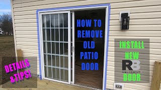 How to remove patio sliding door on vinyl siding  how to install Reliabilt patio door from Lowes [upl. by Berman584]