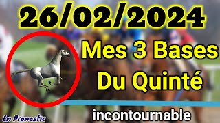 Pronostics PMU Mes 3 bases incontournable LUNDI 26 FÉVRIER 2024 CAGNES SUR MER [upl. by Natalya]