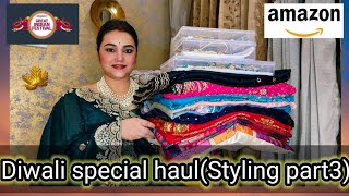 Amazon sale upto 80 off Diwali wear Saree amp jewellery set haul look part 3  poojachoyalshorts [upl. by Hamilah]