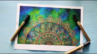 Watercolor Mandala art  How to draw a mandala with metallic pengolden [upl. by Sorodoeht341]