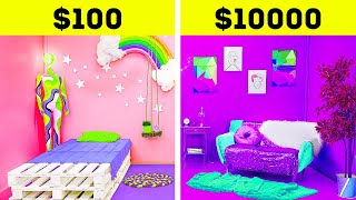 INCREDIBLE ROOM MAKEOVER CHALLENGE  Rich vs Broke  Cheap VS Expensive Items for You by TeenVee [upl. by Teresita]