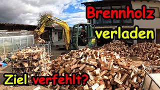 Das gespaltete Holz wird zur Lagerung in IBC Gitterboxen gefüllt [upl. by Woodley]