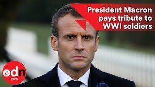 French President Macron pays tribute to WWI soldiers [upl. by Atinuhs]