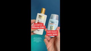 ISDIN fusion water vs Loreal Uv defender fluido invisible shorts skincare dupes [upl. by Daggett]