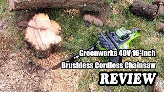 Greenworks 40V 16Inch Brushless Cordless Chainsaw  Review 2022 [upl. by Gerstein741]