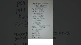 Shorts acid base equilibria key equations  ph poh and pkw  pka and pkb  chemistry formula [upl. by Dnomad703]