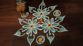 CREATIVE flower kolam design 😘🥀❤️❤️  Beautiful amp simple with dots  kala creations [upl. by Tennies826]