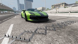 Massive Spike Strip High Speed Car Crashes 3 BeamNG Drive [upl. by Nylarahs349]