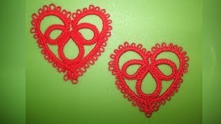 25 TUTORIAL FACILE CUORE ORECCHINI CHIACCHIERINO AD AGO HEART NEEDLE TATTING Frivolitè фриволите [upl. by Uol278]