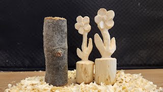 How to Whittle a FLOWER out of Wood Block  Carving for beginners  ASMR [upl. by Giavani]