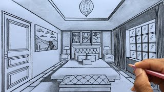 How to Draw a Bedroom using 1Point Perspective Stepbystep [upl. by Jacinthe97]