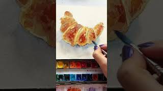 Painting A Croissant With Watercolor  Speedpaint and tips [upl. by Creamer]