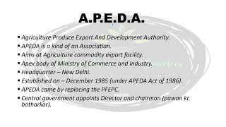 what is APEDA functions of APEDA Registration of APEDA Scheduled products of APEDA [upl. by Loralie]