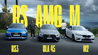 Audi RS3 vs BMW M2 vs CLA45 AMG [upl. by Brouwer]