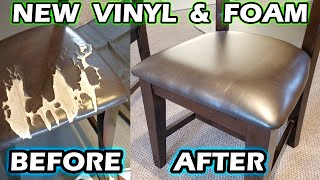 How to REUPHOLSTER a common dining room chair with new Vinyl amp Foam DIY [upl. by Toomin68]