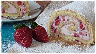 How to make a German CAKE ROLL with STRAWBERRIES  Fruity Swiss roll [upl. by Geno]