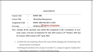 IGNOU MMPC006 Solved Assignment July 2023 Jan 2024 FREE  IGNOU MBA  Marketing Management [upl. by Marolda]