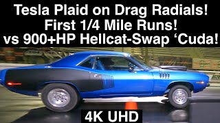 Plaid on Drag Radials First full 14Mile Passes 900HP Hellcat Cuda rematch to 1320 feet 4K UHD [upl. by Kippar]