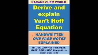 English vant Hoff equation derivation from Isotherm amp Gibbs Helmholtz equation amp significance [upl. by Margo390]