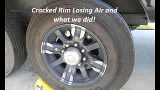 RV Tire Rim Cracked and Losing Air On our 5th Wheel Forest River Trailer [upl. by Imaj]