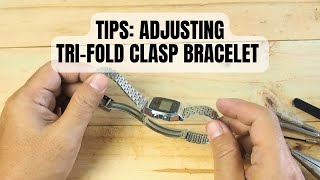 How to Adjust Watch Bracelet Links Length Stainless Strap TriFold Clasp Link Removal A159W [upl. by Anilatac]