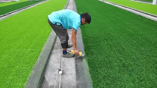 How to spread infills of artificial grass without equipments DIY your artificial grass field [upl. by Hgielrebma]