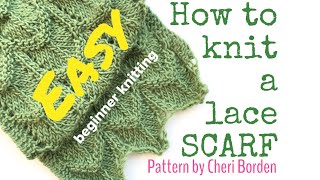 HOW TO KNIT A SCARFLACE SCARF  Easy lace  TeoMakes [upl. by Berliner45]