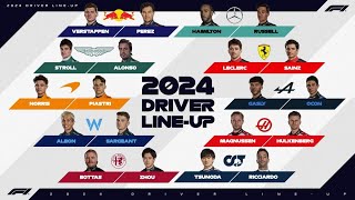 DRIVER LINE UP 2024 F1 PILOTI UFFICIALI FORMULA 1 TEAM NUOVI PILOTI SQUADRE 24 [upl. by Flory]