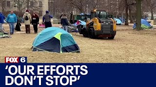 Abandoned tents removed from MacArthur Square homeless moved indoors  FOX6 News Milwaukee [upl. by Nosrak]