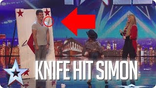 SIMON COWELL HIT BY KNIFE  Britains Got Talent [upl. by Lyram]