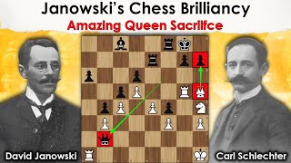 Janowski’s Chess Brilliancy  Amazing Queen Sacrifice  Janowski vs Schlechter 1899 [upl. by Dupuis]