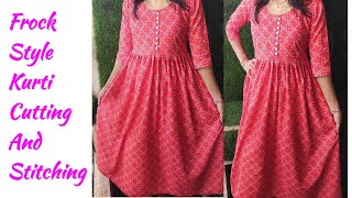 DIY Frock Style Kurti Cutting and stitching  gathered kurti cutting and stitching [upl. by Hajed]