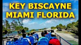 Biscayne Bay Florida USA downtown Key Biscayne Miami Seaquarium Scenic drive Hop on Hop off tour bus [upl. by Nujra832]