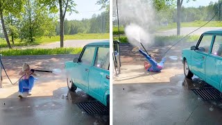 Woman Has Epic Car Wash Fail [upl. by Seebeck]