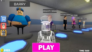 BARRYS PRISON RUN OBBY  Playing as All Morphs barry Grumpy Papa Pizza Siren Cop Anti Tron [upl. by Twyla869]