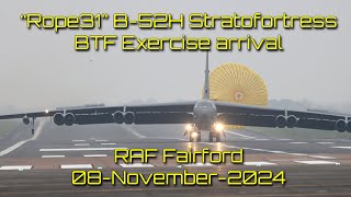 The delayed B52H Stratofortress Rope31 arriving at RAF Fairford 08November24 aviation [upl. by Ahsitam310]