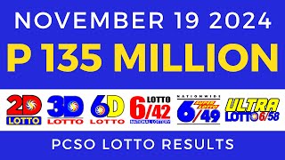 Lotto Result Today 9pm November 19 2024 PCSO [upl. by Suhpoelc640]