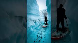 Paddling through glacier canyons ice walls towering above and turquoise waters [upl. by Attikram]