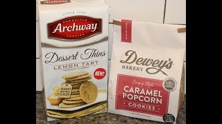 Archway Lemon Tart Dessert Thins Cookies amp Dewey’s Bakery Caramel Popcorn Cookies Review [upl. by Eittak]