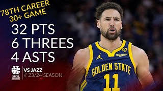 Klay Thompson 32 pts 6 threes 4 asts vs Jazz 2324 season [upl. by Iruyas262]