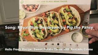 Sweet Potato Black Bean Onion Tacos with Avocado Cream  Hello Fresh Recipe [upl. by Ave]