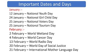 Important Dates and Days  Monthwise [upl. by Mirella]