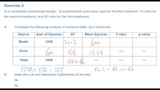 Walkthrough Filling in the Blanks in an ANOVA Table [upl. by Lynnea]