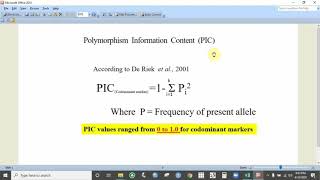 PIC calculation for codominant markers like SSRs using Microsoft excel [upl. by Salamanca]