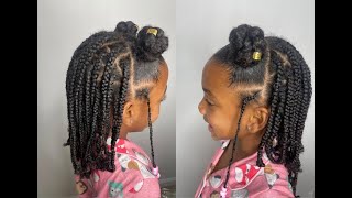 Cute Kids Natural Hairstyle  2 Buns whalf down Kids Hairstyles for type 3a3b3c4a4b4c hair [upl. by Ivonne358]