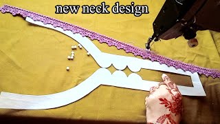 New neck design 2024 cutting and stitching  beautiful lace with mooti very easy [upl. by Reste]