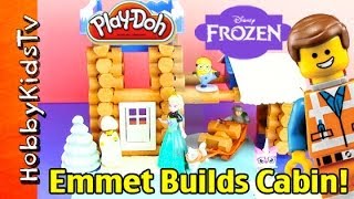 LEGO Emmet Builds Log Cabin with PlayDoh Snow by HobbyKidsTV [upl. by Notnel283]