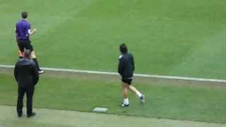 James Corden and Harry Styles warm up  Niall Charity Football Match Leicester [upl. by Ahsekahs]