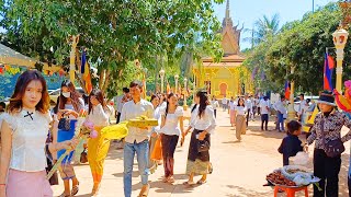 Best Street Food Tour in Kandal Province Cambodia Pchum Ben at Pagoda Countryside Market [upl. by Kedezihclem]