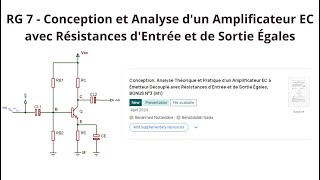 RG 7  Conception et Analyse dun Amplificateur EC avec Résistances dEntrée et de Sortie Égales [upl. by Portingale25]